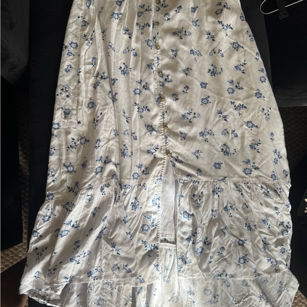 Hollister White and Blue Floral Maxi Skirt